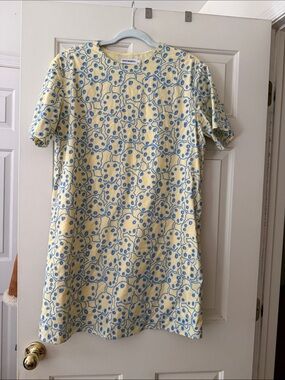 Marimekko Yellow Dress with Blue Print size 10